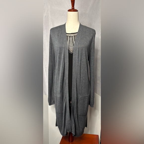 INC International Concepts Sweaters - INC International Concepts Gray Ribbed Duster Cardigan Large